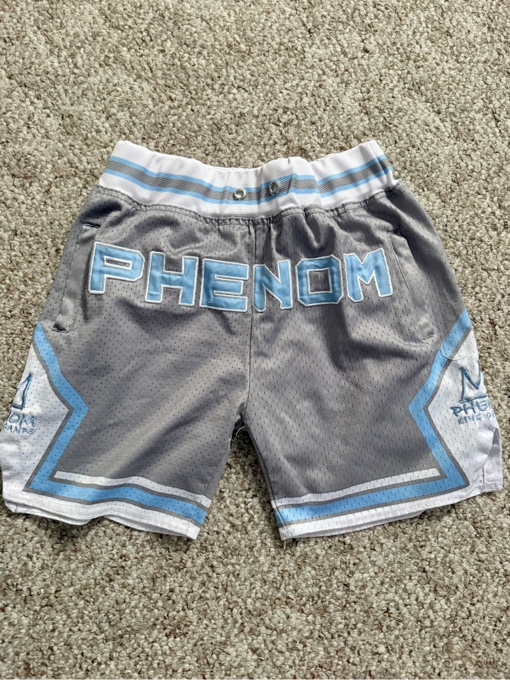 PHENOM Grey Athletic Shorts with Light Blue Trim